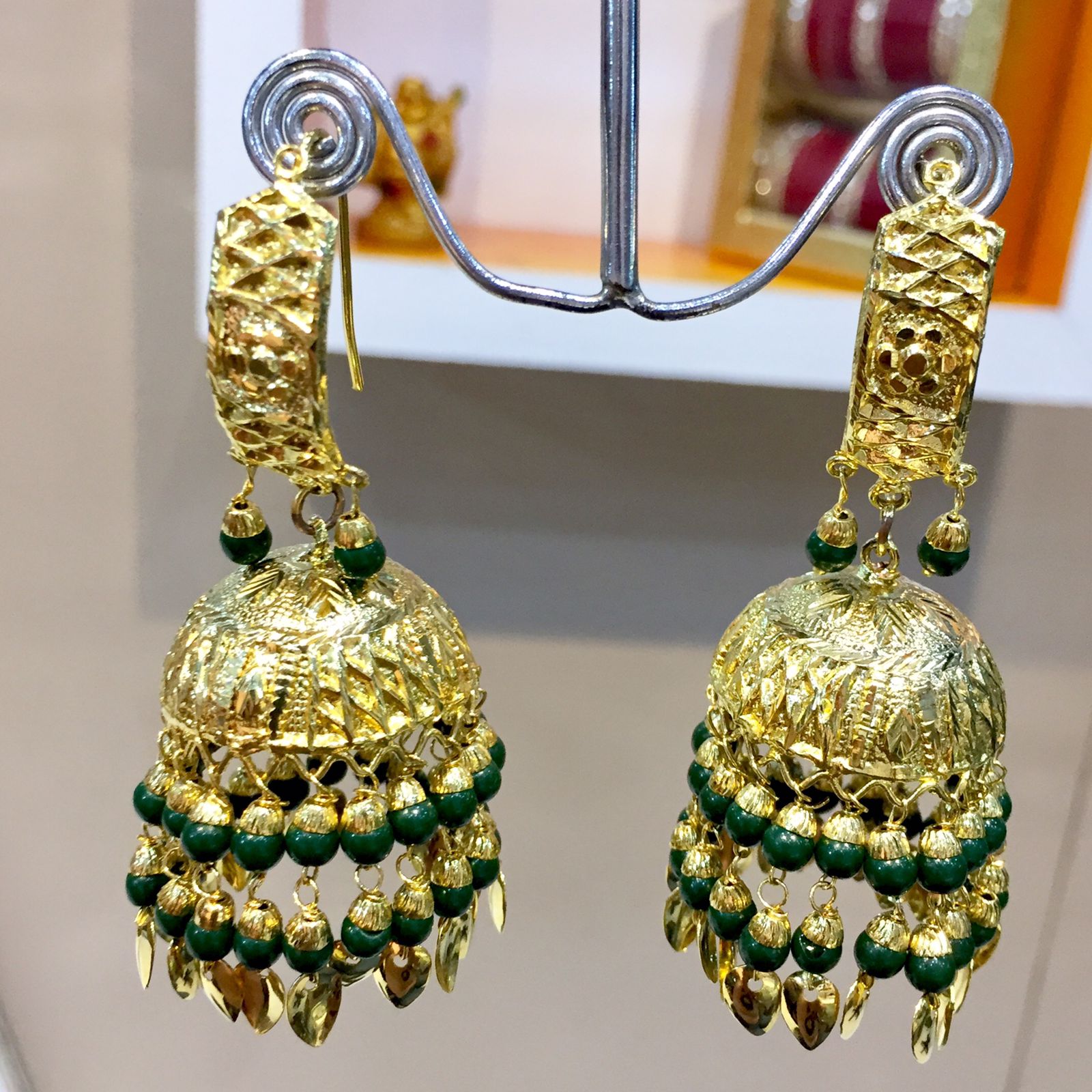Gold-Plated Floral Patterned Jhumka Earrings with Meenakari work in Ye –  Priyaasi